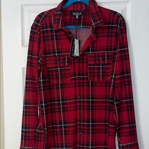 For The Republic Red and Black Plaid Casual Button Down Shirt